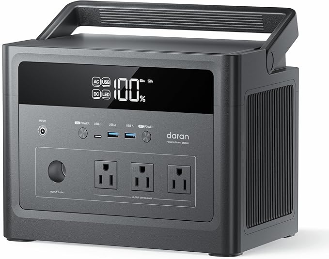 DaranEner 576Wh Solar Generator 600W, Portable Power Station with 100W USB-C PD Output, 110V Pure Sine Wave AC Outlet Backup LiFePO4 Battery for Outdoors Camping, Home, Emergency, RVs (Peak 1200W)