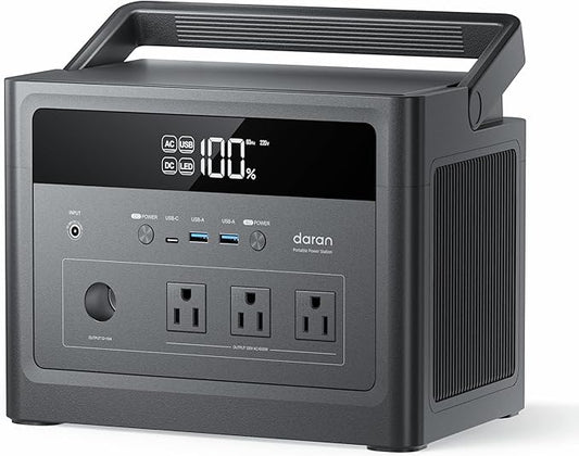 DaranEner 576Wh Solar Generator 600W, Portable Power Station with 100W USB-C PD Output, 110V Pure Sine Wave AC Outlet Backup LiFePO4 Battery for Outdoors Camping, Home, Emergency, RVs (Peak 1200W)