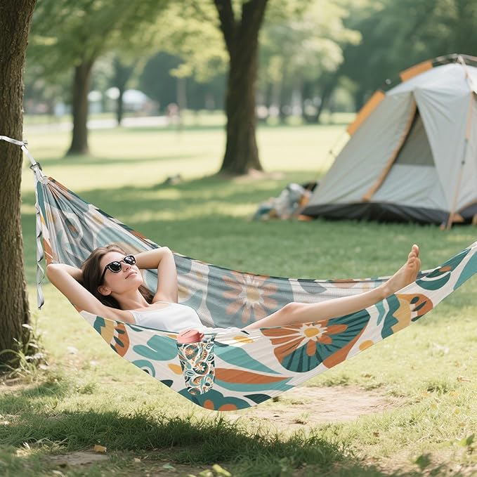 Orange-Green Japanese Zephyr Cherry Blossoms 330lb Capacity Camping Hammocks with Tree Straps Tree Hammock for Outside Patio Backyard Poolside hamaca para Patio Exterior