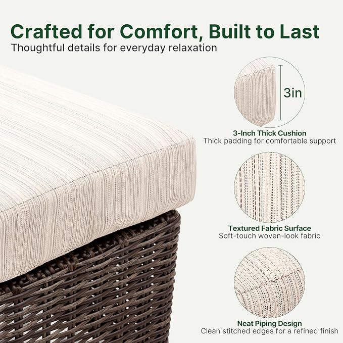 Wicker Patio Conversation Set, Outdoor Patio Furniture Set with Deep Seating, Wide Armrests & Thick Cushions, All-Weather Outdoor Furniture Set for Patio, Porch, Deck & Backyard