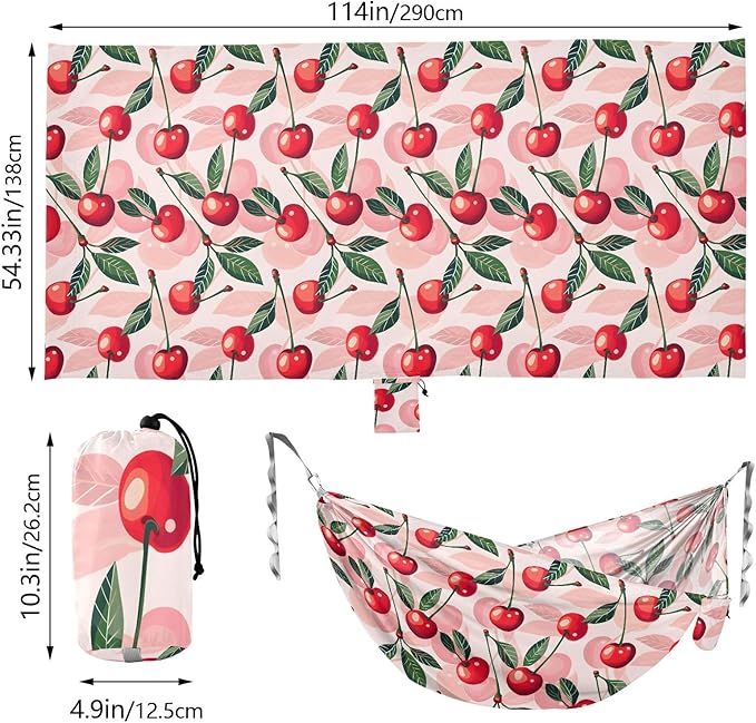 Camping Hammock Outdoor Hammocks for Outside Cherry Pink Beach Trees Portable Lightweight with Pockets Tree Straps Indoor Small