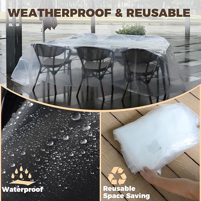 Storage Standard Patio Table and Chair Cover for Outdoor Furniture - Rectangular Outdoor Patio Furniture Covers Waterproof, Reusable Heavy-Duty Plastic Table Cover Protector, 111" x 74" x 28"