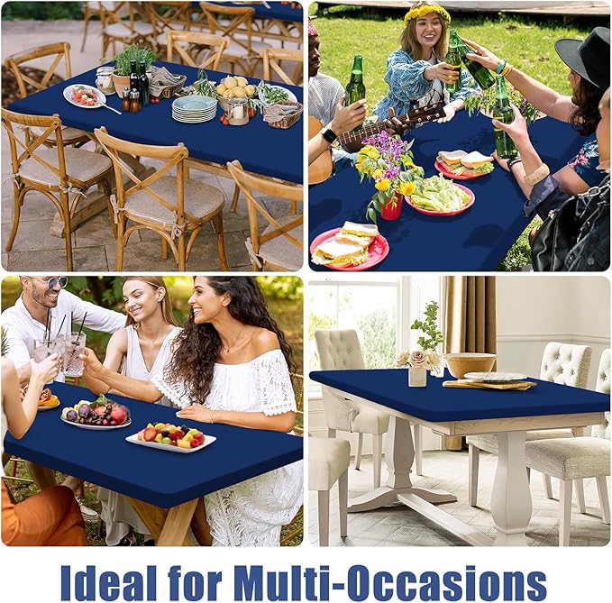 Moosfor Spandex 6 Foot Rectangle Table Cloth 2 Pack, Elastic Fitted Tablecloths for Picnic, Stretch Washable Patio Table Cover for Outdoor, Camping, Banquet and Parties (Navy, 18"x72")