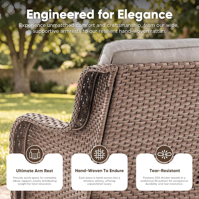 Belord 5 Piece Wicker Patio Furniture Set, Outdoor Swivel Rocker Chairs Set of 2 with Ottomans and 3 Seater Sofa, All Weather Patio Conversation Furniture Set, for Porch Pool, Yellow Wicker/Beige