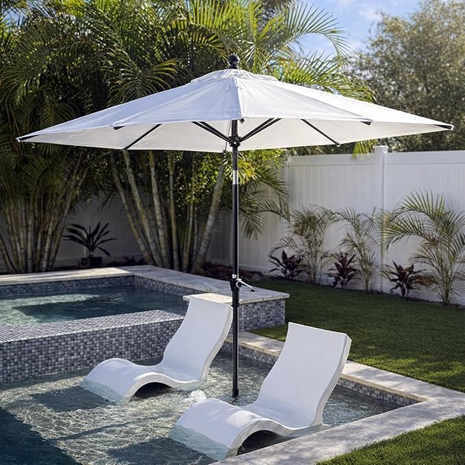PURPLE LEAF 6.5' x 6.5' Square Patio Umbrella Outdoor Table Umbrella Aluminum Frame Market Umbrella Sun Umbrella with 8 Sturdy Ribs Tilt for Garden Deck Lawn Pool Light White