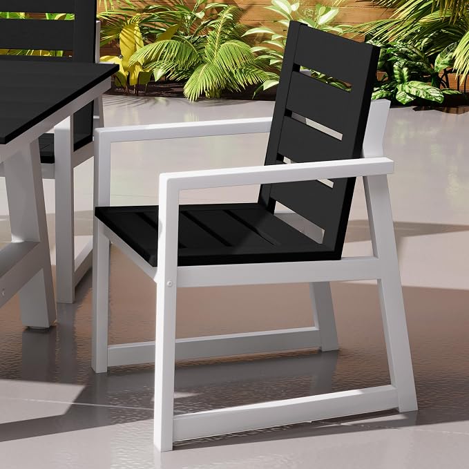 Costaelm Stinson HDPE Plastic Outdoor Patio Dining Arm Chair, Gray