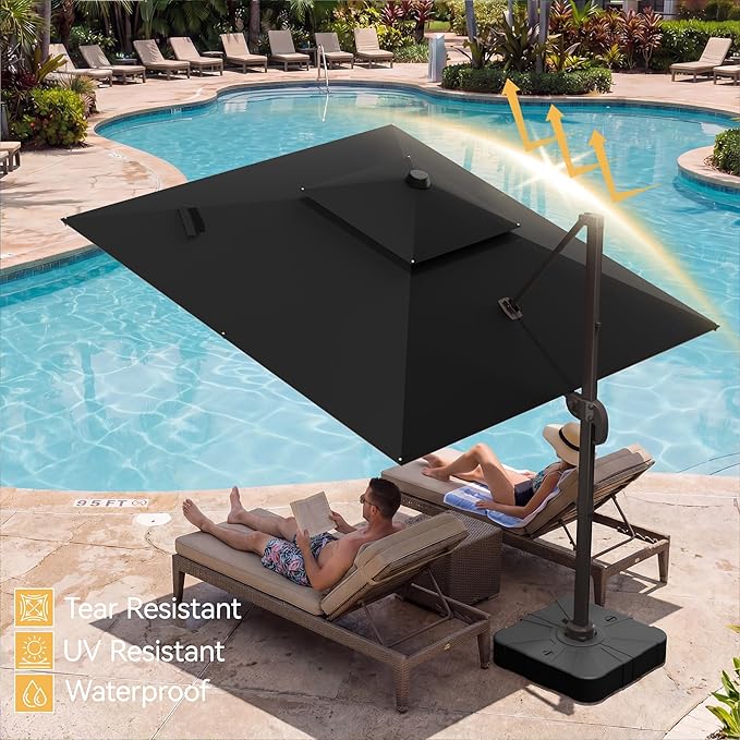 10x10 FT Patio Umbrella, Large Cantilever Double Top Heavy Duty Offset Umbrellas with 360° Rotation, Outdoor shade for Garden Deck Pool, Black