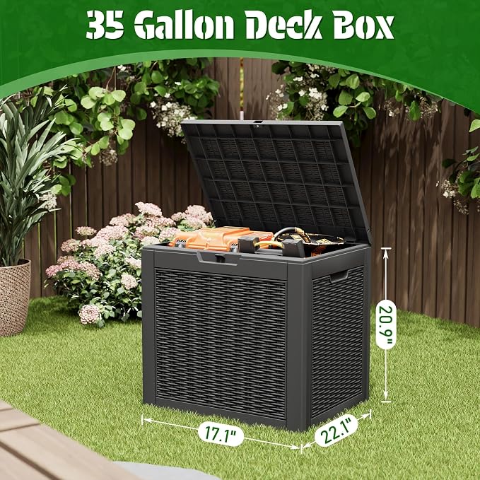 Bifanuo 35 Gallon Waterproof Outdoor Deck Box W/Locking Hole, Organizer Storage Box with Side Handles, Outdoor Storage & Organizing Supplies, Storage Boxes for Patio, Garden, Backyard