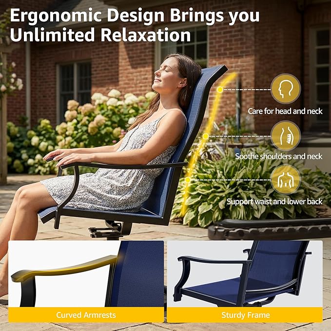 NATURAL EXPRESSIONS 5 Piece Patio Table and Chairs Set, HDPS Outdoor Dining Set with 4 Swivel Dining Chairs, Textilene Mesh Fabric, 36" Dining Table with Umbrella Hole for Backyard, Garden (Navy)