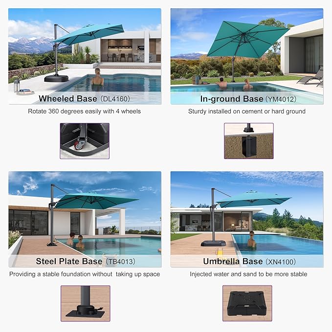 PURPLE LEAF 8' X 8' Patio Umbrella for Pool 7' High Offset Outdoor Cantilever Umbrella Swimming Pool Umbrella with 360°Rotation for Poolside Turquoise Blue