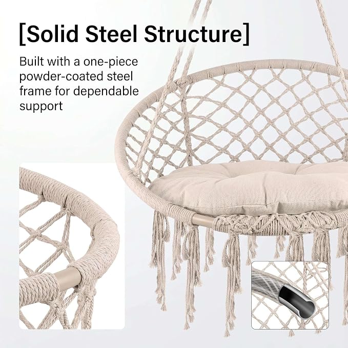 Indoor Hammock Chair, Patio Hammock Chair, 330 LBS Boho Hanging Swing, Foldable Hammock Chair for Living Room Bedroom Balcony Porch Garden Relax Use