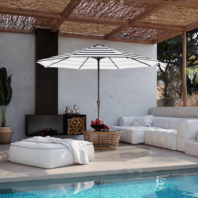 JEAREY 11' Patio Umbrellas Outdoor Table Market Umbrella w/Crank, 8 Sturdy Ribs, UV Protection Windproof for Garden, Deck, Backyard, Pool(Black Striped)