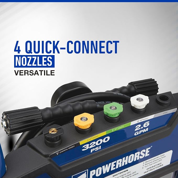 Powerhorse Gas Cold Water Pressure Washer, 3400 PSI, 2.7 GPM, Maintenance-Free Axial Pump, Steel Tube Frame