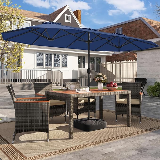 Tangkula 13FT Double-sided Patio Umbrella, Extra Large Twin Table Umbrella with Crank Handle, Umbrella Base, Safety Lock, Air Vent, Outdoor Market Umbrella for Garden Pool Backyard (Navy)