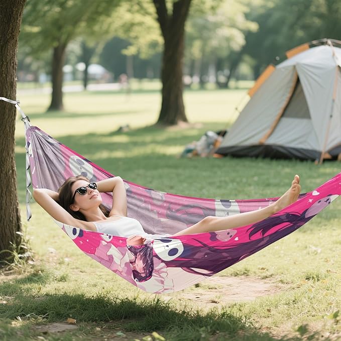 Panda Cute Anime Outdoor Hammock Foldable Portable Hammock for Outside Patio Backyard Poolside