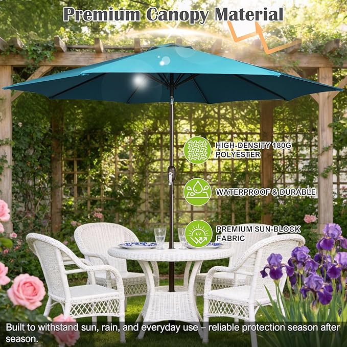 Blissun 10FT Outdoor Patio Umbrella, Outdoor Table Umbrella, Yard Umbrella, Market Umbrella with 8 Sturdy Ribs, Push Button Tilt and Crank