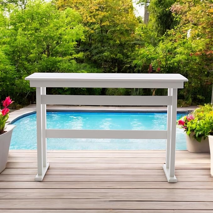 HDPE Outdoor Bar Height Patio Table, 54” All-Weather Outdoor High Top Tall Pub Rectangular Bar Table for Balcony, Backyard, Garden,Lawn (White, Bar Table)