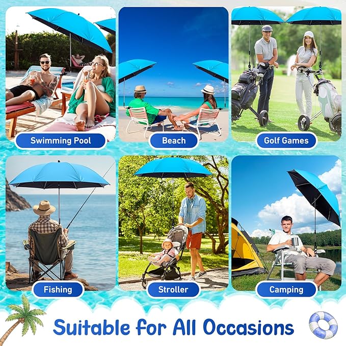 Sadnyy 6 Pcs Beach Chair Umbrella with Universal Clamp, 360 ° Adjustable Clip on Umbrellas 42" UPF 50+ Portable Sun Shade for Beach Chair Patio Camping Wheelchair Stroller Golf Cart