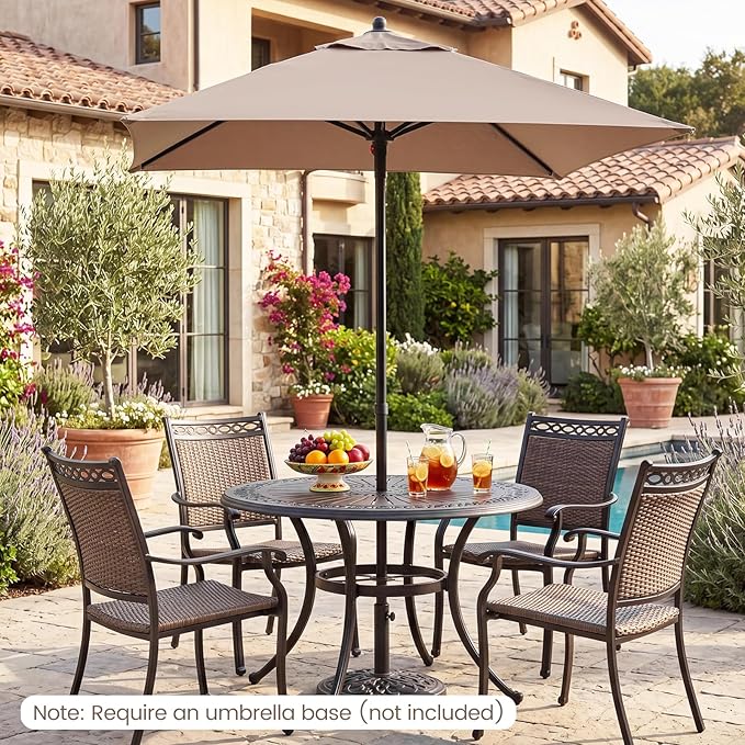 HAPPYGRILL 7 ft Square Patio Umbrella, Outdoor Table Umbrella with Push Button Opening & Top Ventilation, Outdoor Market Shade Parasol with 4 Metal Ribs for Porch, Garden, Apartment, Deck