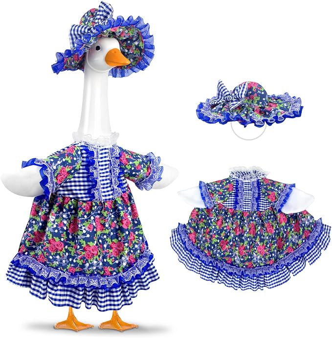 Goose Outfit Summer Porch Goose Outfits 23" Rose Flower Yard Goose Clothes | Flower Porch Goose Clothes Costume for Outdoor Garden Lawn Yard Decor Goose Clothes for 23" Lawn Cement Plastic Geese Statues