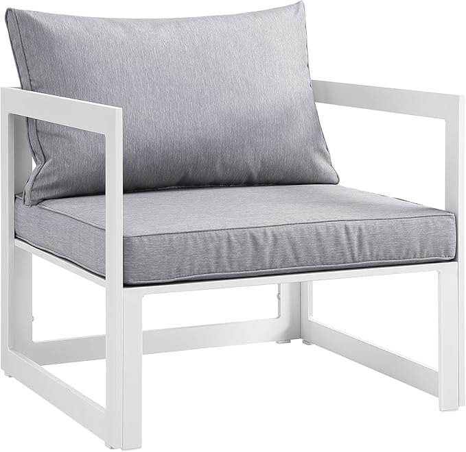 Modway Fortuna 6-Piece Aluminum Outdoor Patio Sectional Sofa Set in White Gray
