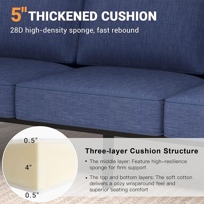 Aluminum Outdoor Patio Furniture Set, 5 Piece Sectional Coversation Sets with Coffee Table, Modern Outdoor Sofa Couch with Thick Cushions for Porch, Balcony, Garden, Blue