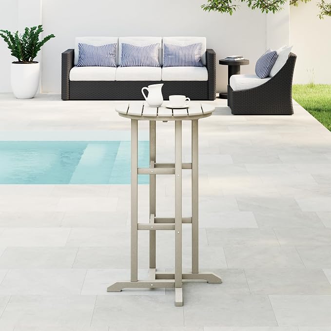 WestinTrends Malibu 42" Counter Height Round Outdoor Patio Bistro Bar Table, Sand