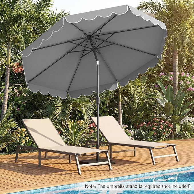 RELAX4LIFE 10 FT Scalloped Patio Umbrella, Market Table Umbrella with Push Button Tilt, Crank, 8 Sturdy Metal Ribs, Vented Top, Sun-Protective Ruffled Canopy, Heavy-duty Outdoor Parasol for Garden Poolside Deck