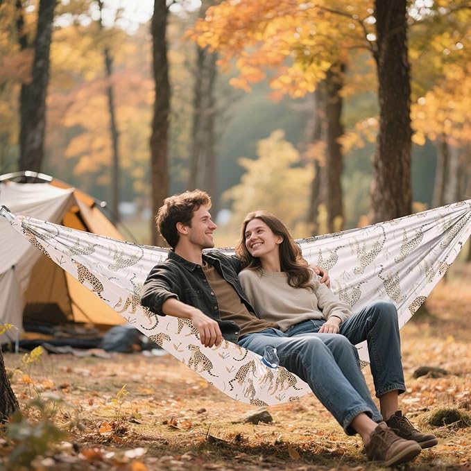 Portable Single Hammock Cheetah and Plants Garden Yard Outdoor Hammocks