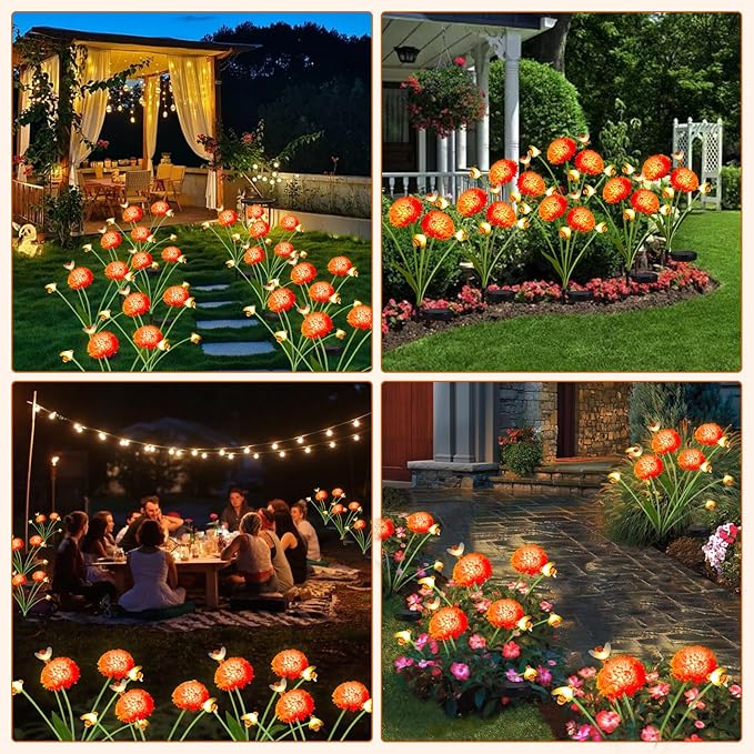Solar Garden Lights Outdoor, 4 Pack Solar Flowers Lights with Bee, Waterproof Solar Lights Outdoor for Garden Yard, Patio, Pathway, Wedding, Festival Decor, Gift for Women, Mom Grandma