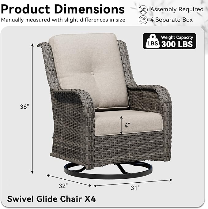4 Piece Outdoor Swivel Rocker Patio Chairs Set, Patio Chairs Set of 4 with Thickened Olefin Cushions, High Back and Deep Seating, Hand-Woven PE Rattan for Porch, Deck, Beige