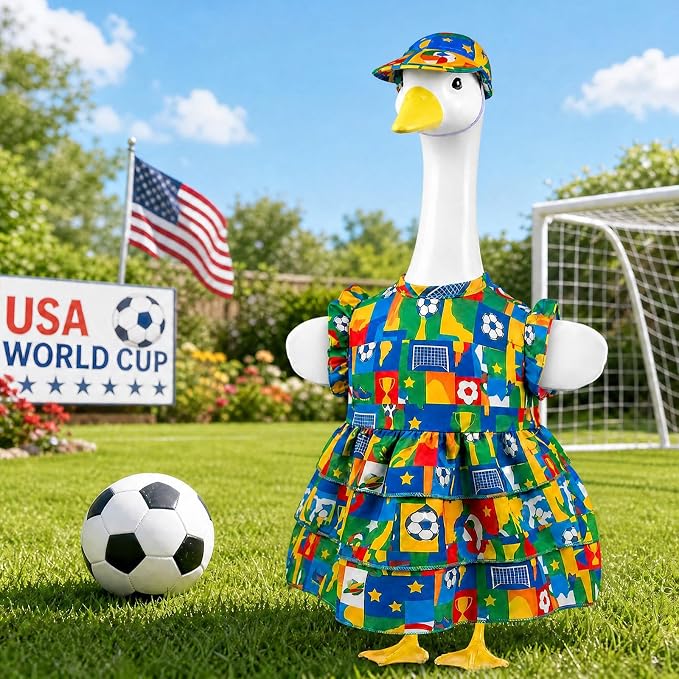 World Cup Porch Goose Outfits, Soccer Fan Clothes Fits 17-23 In Statue | Sports Game Day Goose Outfit Set with Hat for Outdoor Garden Lawn Patio Yard