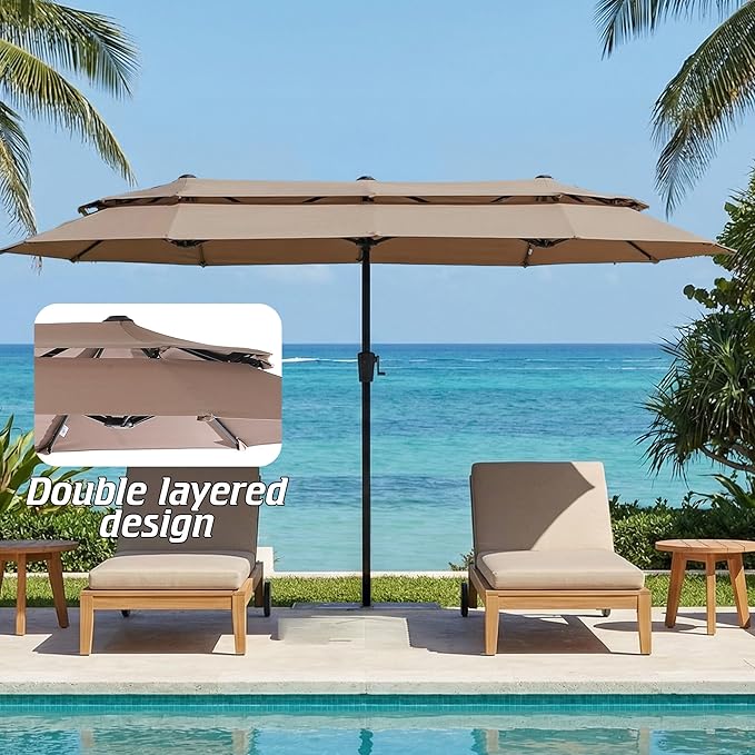 Nice C 13-15FT Large Double Sided Patio Umbrella, Double Layer Market Rectangle Umbrella, Large Deck Umbrella With Crank For Outdoor Poolside Backyard Pool Garden