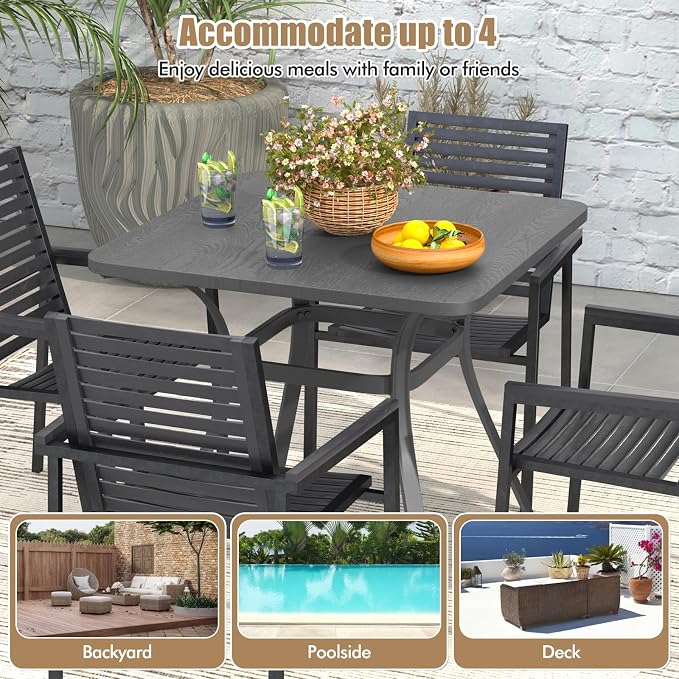 Giantex Patio Dining Table, 32”x32”x29” Outdoor Table, Heavy-Duty Metal Square Outside Table for 4 Persons, Patio Furniture for Backyard Garden Poolside