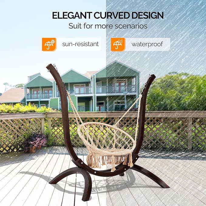 Wooden Hammock Stand (330 lbs/150kg), Heavy Duty Premium Solid Wood Hammock Chair Stand for Indoor or Outdoor Use