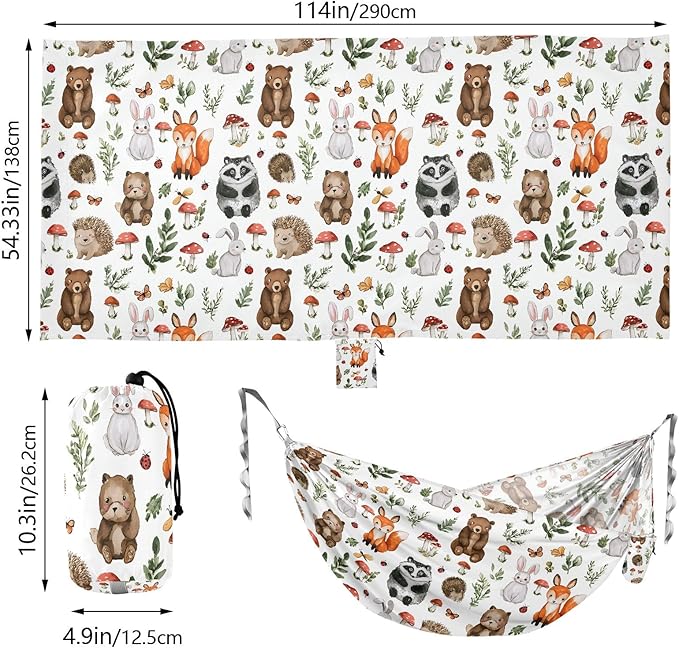 Camping Hammock Outdoor Hammocks for Outside Woodland Animals Beach Trees Portable Lightweight with Pockets Tree Straps Indoor