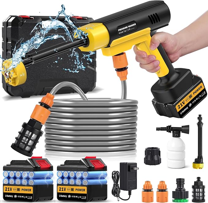 Cordless Pressure Washer Gun, 1885PSI Battery Operated Pressure Washer, Portable Power Washer with 3.0Ah Dual Batteries &Charger, 6-in-1 Nozzle Foam Cannon, for Vehicle, Driveway Deck