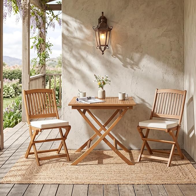 Tangkula Teak Wood Folding Outdoor Table, 32-Inch Square Patio Dining Table for 4, Collapsible Outside Bistro Table with Sturdy X-Frame for Deck, Balcony, Yard, Poolside & Porch