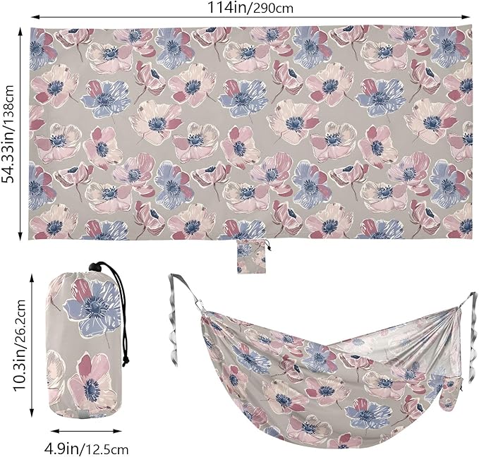 Camping Hammock Outdoor Hammocks for Outside Flower Anemone Beach Trees Portable Lightweight with Pockets Tree Straps Indoor Small