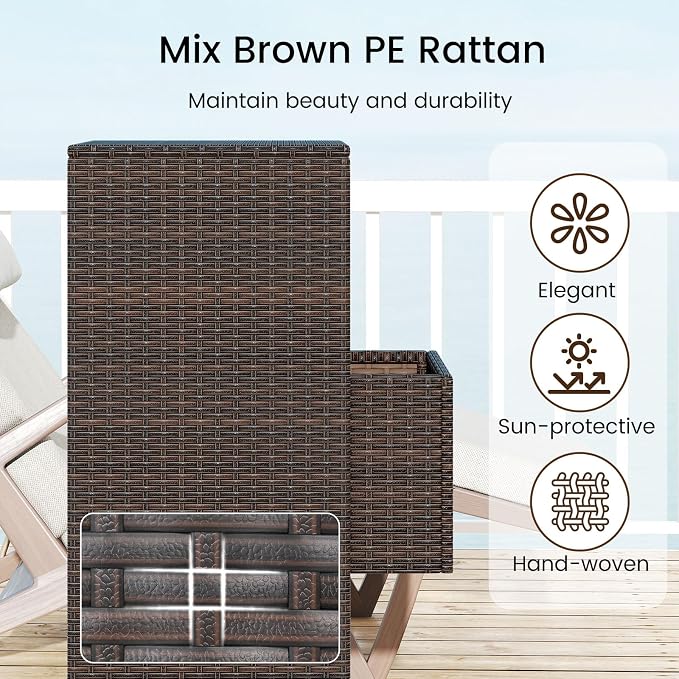 RELAX4LIFE Wicker Outdoor Storage Cabinet - Rattan Pool Towel Rack on Wheels w/Shelves and Drawer, Tall Patio Furniture Outside Caddy Organizer for Porch Deck, Garden Tool & Hot Tub Accessory Storage