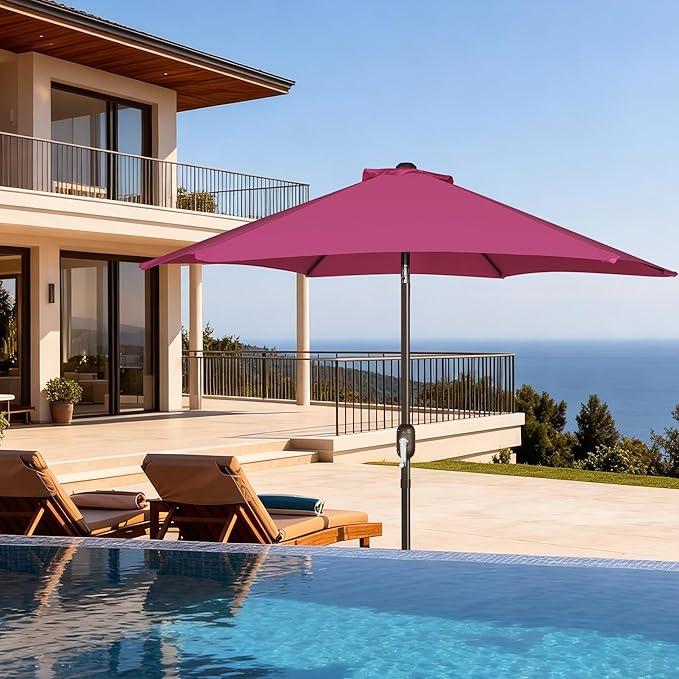 Blissun 7.5 ft Patio Umbrella, Yard Umbrella, Outdoor Market Umbrella with Push Button Tilt Crank, Fuchsia