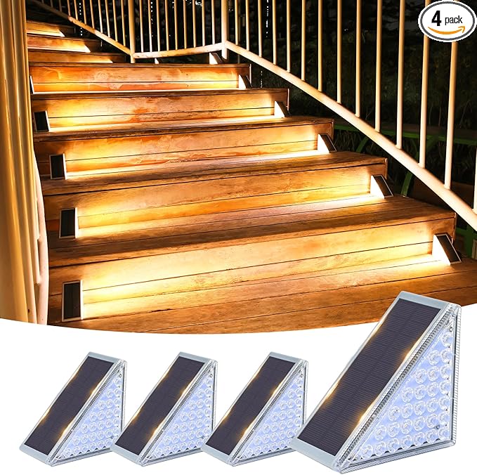 VOLISUN Solar Step Lights for Outside, Solar Stair Lights Outdoor Waterproof IP67,28 LED,240 LM,1200 mAH Outdoor Step Light,Outdoor Decor for Garden Stair, Deck, Front Step, Porch,and Patio（4 Pack）