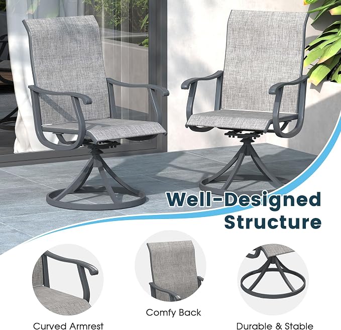 7 Pieces Patio Furniture Dining Set, 6 Textilene Swivel Dining Chairs, 53" Outdoor Round Metal Table with 1.57" Umbrella Hole, Outdoor Dining Set for Porch, Lawn, Garden, Grey/Grey