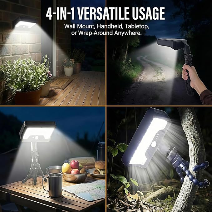 Solar Motion Lights Outdoor with 360° Flexible Tripod USB and Solar Powered 92 LED Super Bright 600LM Motion Sensor Light IP65 Waterproof for Fence Yard Patio Garden RV Camping (1)