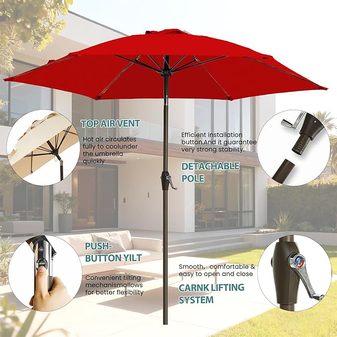 7.5FT Large Outdoor Patio Umbrella with Crank & Tilt - Durable Market Umbrella for Outdoor Patio with 6 Fiberglass Ribs for Poolside,Deck,Yard,Garden