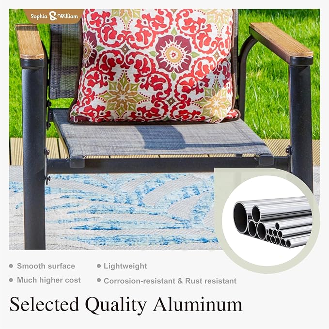 Sophia & William Patio Dining Chairs Set of 4, Stackable Aluminuum Frame | Grey textilene, Weather-resistant, light-weight & space-saving, Breathable & quick-drying, Outdoor deck backyard porch