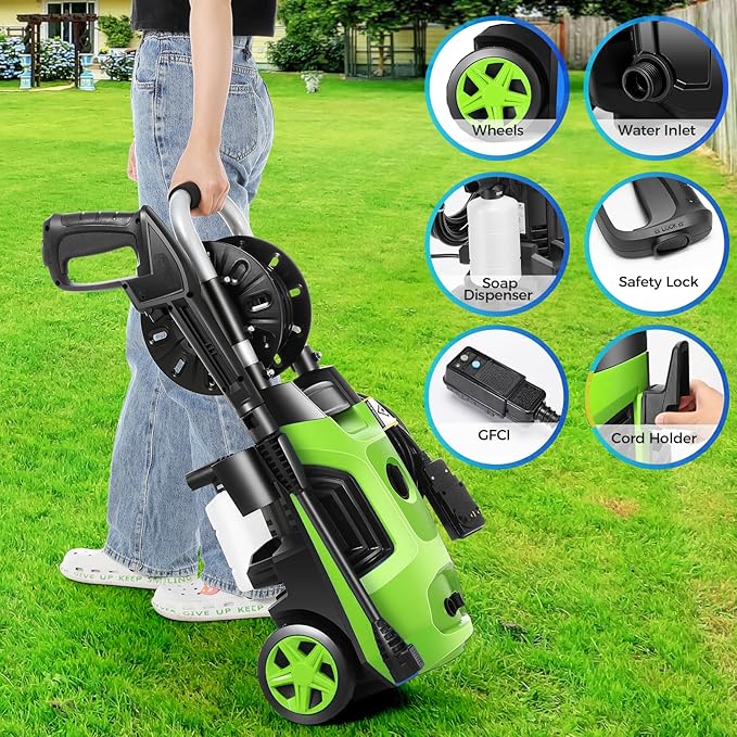 4800PSI Electric Pressure Washer 2026 New 4.0GPM Potable Power Washer with 33FT Pipe, 4 Nozzles, Best for Home/Cars/Fences/Windows, Green