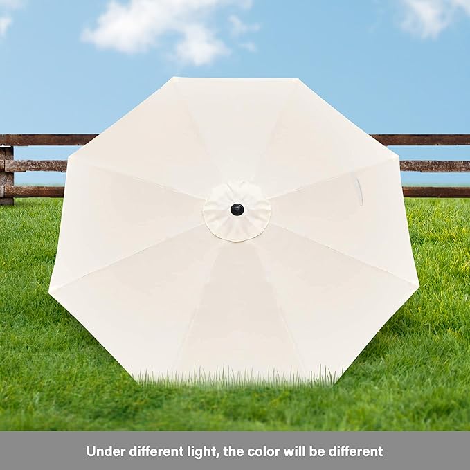 HealSmart 9ft Patio Umbrella with Push Button Tilt/Crank, Outdoor Table Market Yard Umbrella with 8 Sturdy Ribs for Garden, Backyard, Deck, Pool, Beige