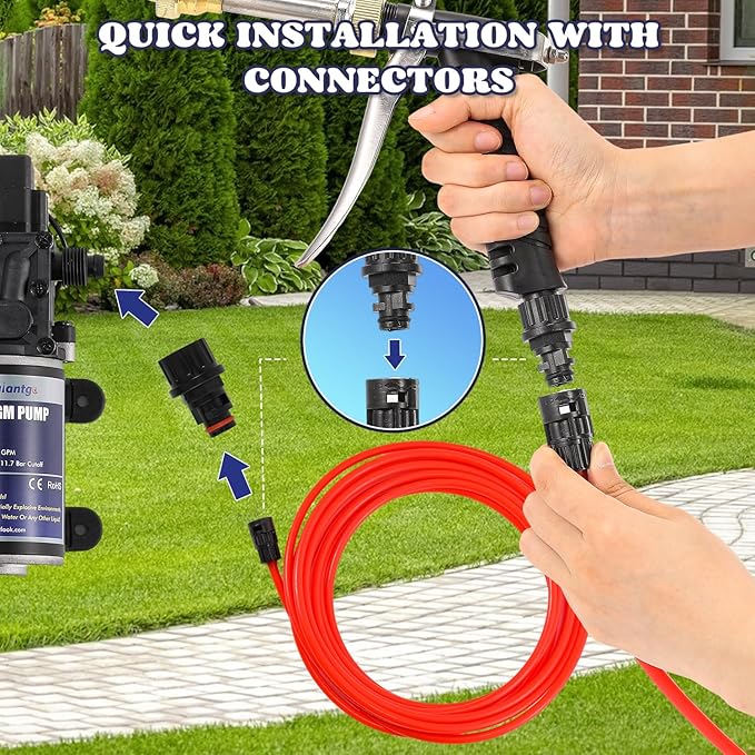 Moongiantgo Car Washer Pump Kit, 12V 170PSI 1.85GPM Boat Washdown Deck Wash Pump Kit with 19.7Ft Hose, Portable Pressure Washer for Car, Boat, RV Camping, Marine, Yacht, Home, Garden (A)