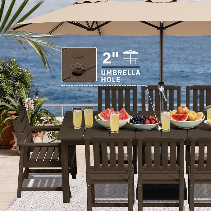 AreShark 5-Piece Outdoor Dining Set,HDPE Patio Table with 4 Armchairs,All-Weather Patio Furniture Set with Umbrella Hole,Low Maintenance Wood Grain Dining Set for Backyard,Garden,Poolside,Black